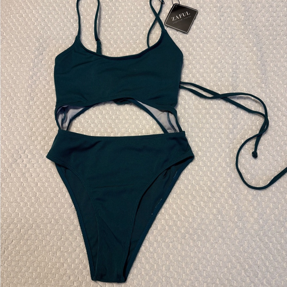 Zaful Deep Teal One-Piece with Cutout Design